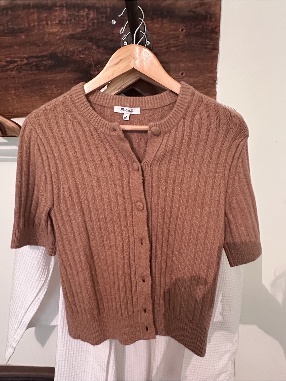 Madewell Camel Ribbed Short-Sleeve Cardigan